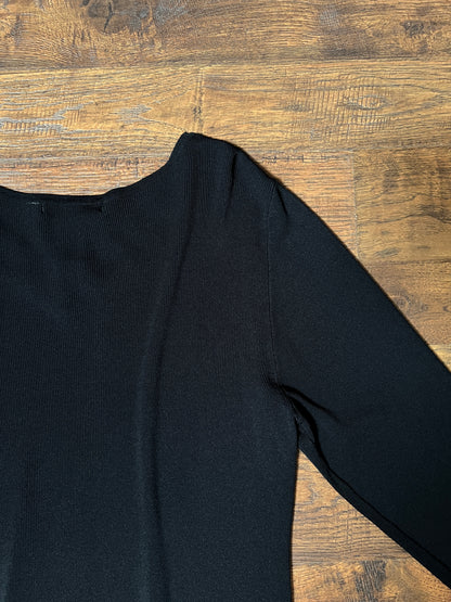 Vintage Hannah Jones Knit Top - Black Rhinestone Lattice Neckline - Medium