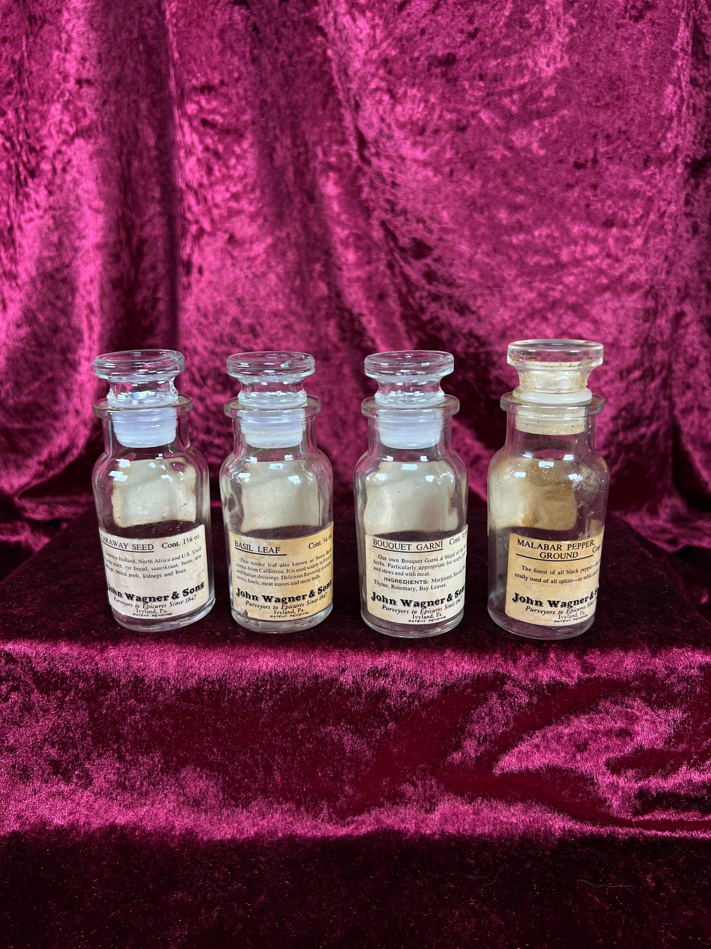 Vintage Glass Apothecary Style Spice Jar Set with Original Labels - Kitchen Collection Set