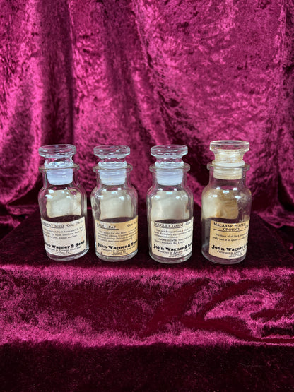 Vintage Glass Apothecary Style Spice Jar Set with Original Labels - Kitchen Collection Set