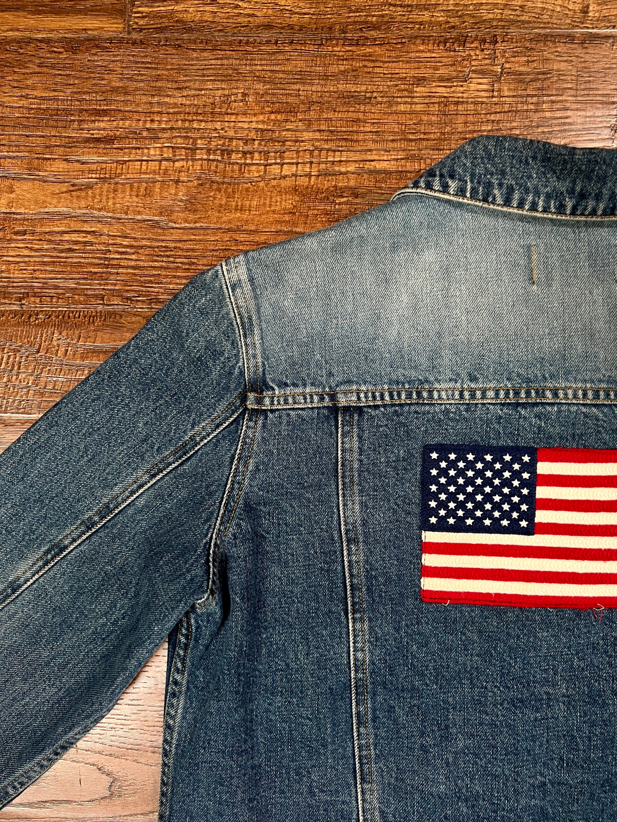 Vintage Cotton Denim Jacket - Polo Ralph Lauren American Flag Applique - Size X-Large