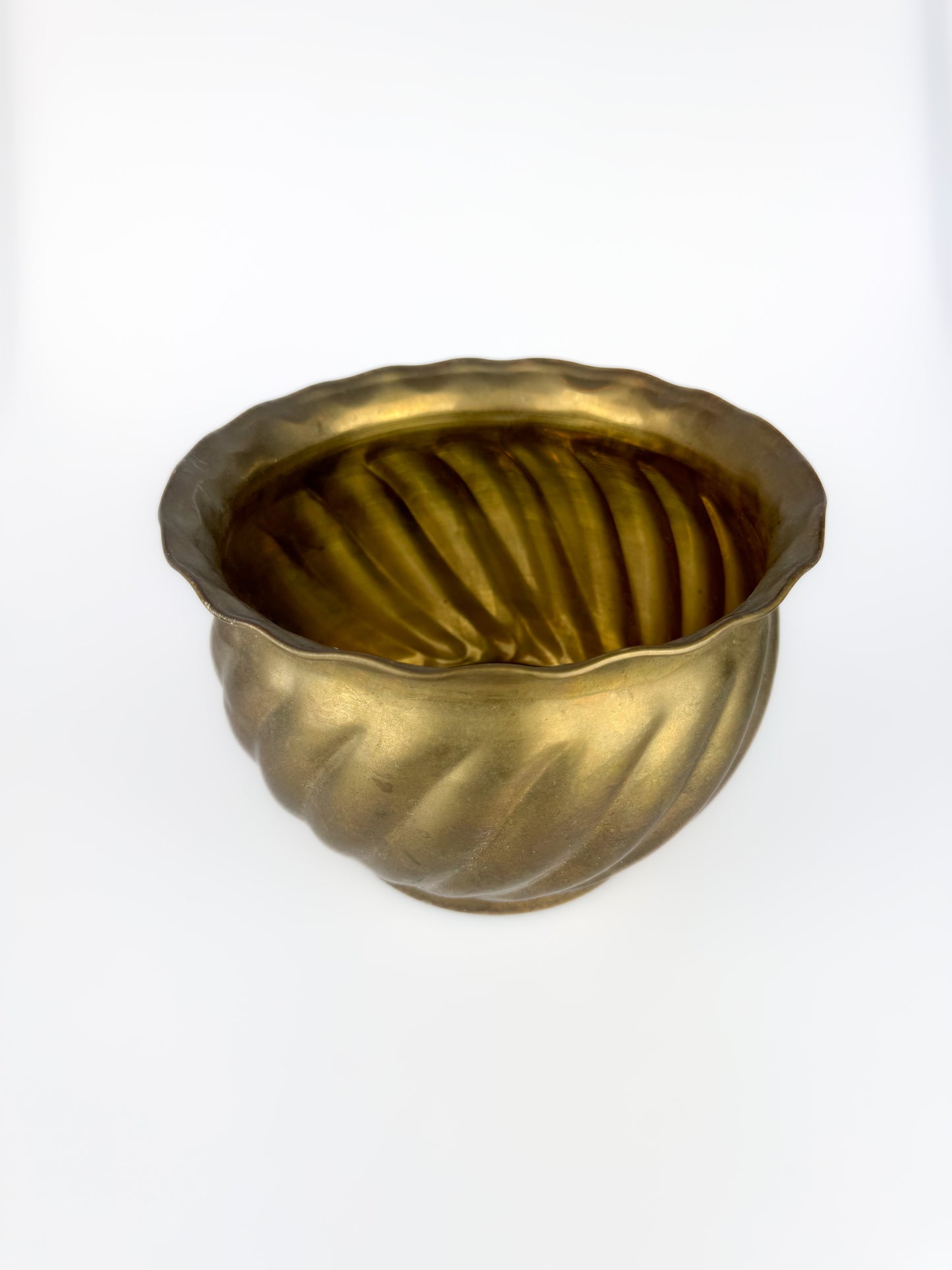 Vintage 1980s Brass Jardiniere Cache Pot for Plants - Swirl Design