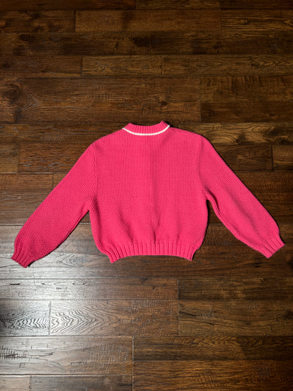 Vintage Catalina Knit Cardigan - Bubblegum Pink White Trim Button Front Sweater - Small
