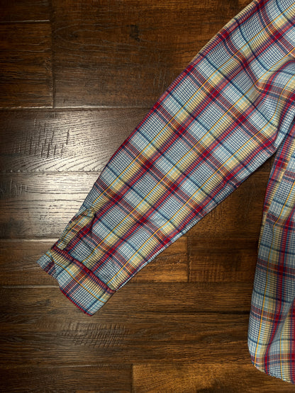 Vintage Miss Fashionability Plaid Blouse – Contrast White Collar Preppy Style – Medium