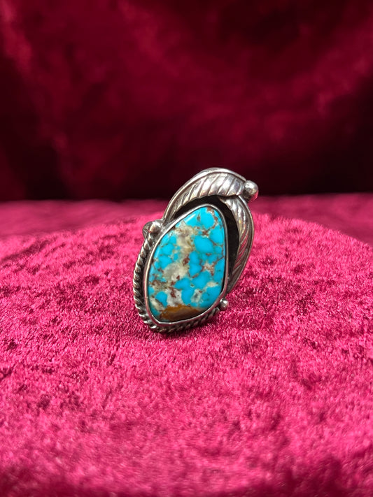 Vintage Jewelry - Chunky Ring - Sterling Silver - Natural Turquoise - J.C. - 8.25