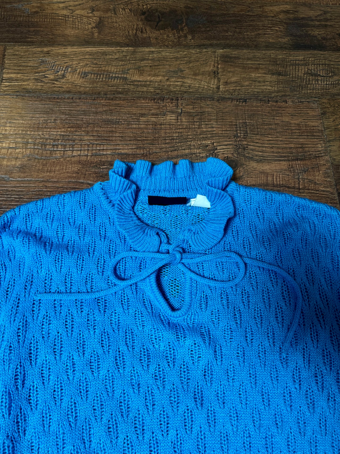 Vintage Gianni Benini Sweater - Robin's Egg Blue Open Knit Tie Neck Pullover - Medium