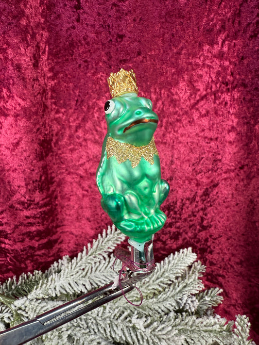 Vintage Christmas - Clip On Ornament - Hand Blown Glass -  3" Prince Frog