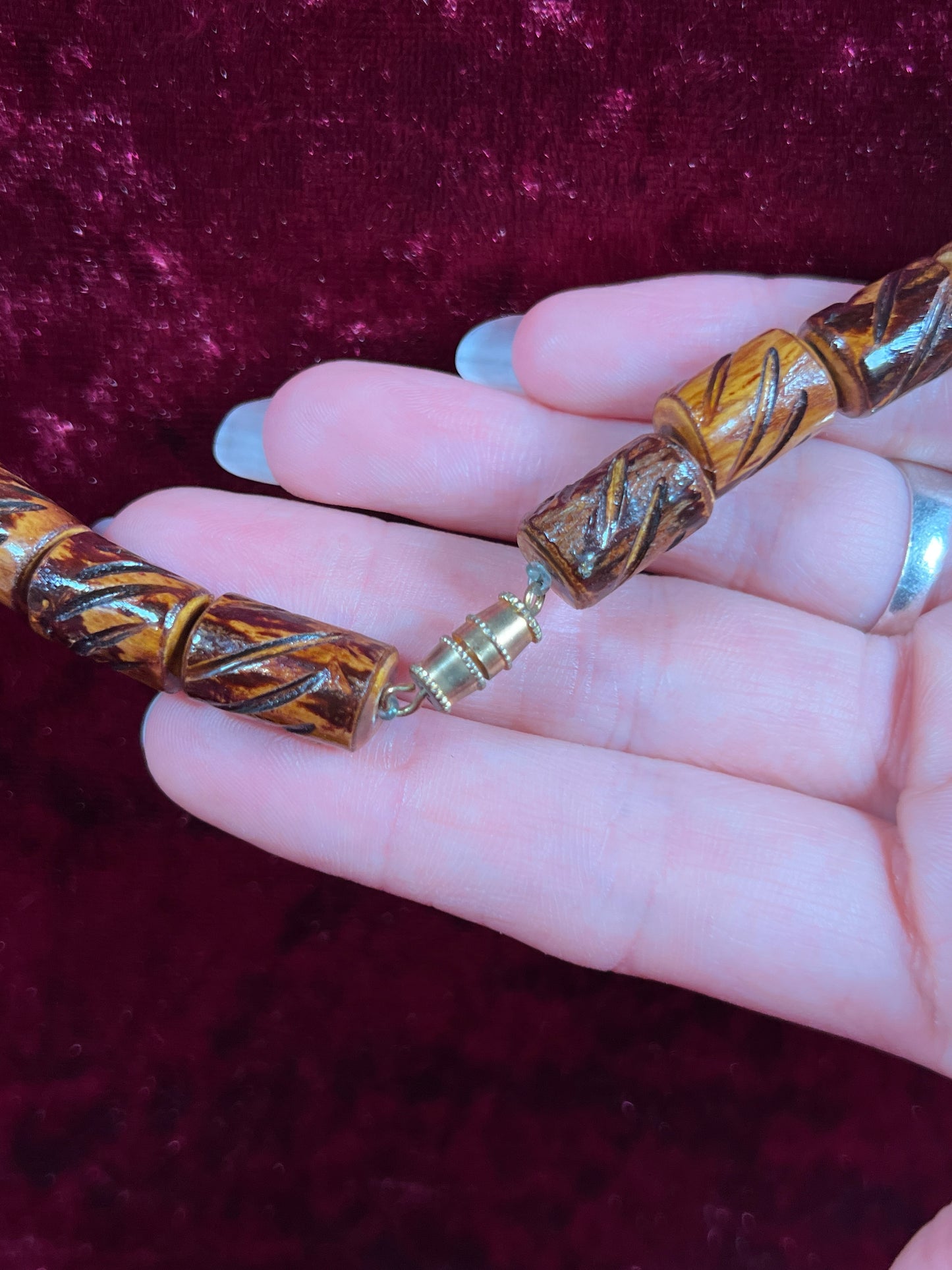 Vintage Jewelry - Necklace - Carved Wood Beads - 19.5"