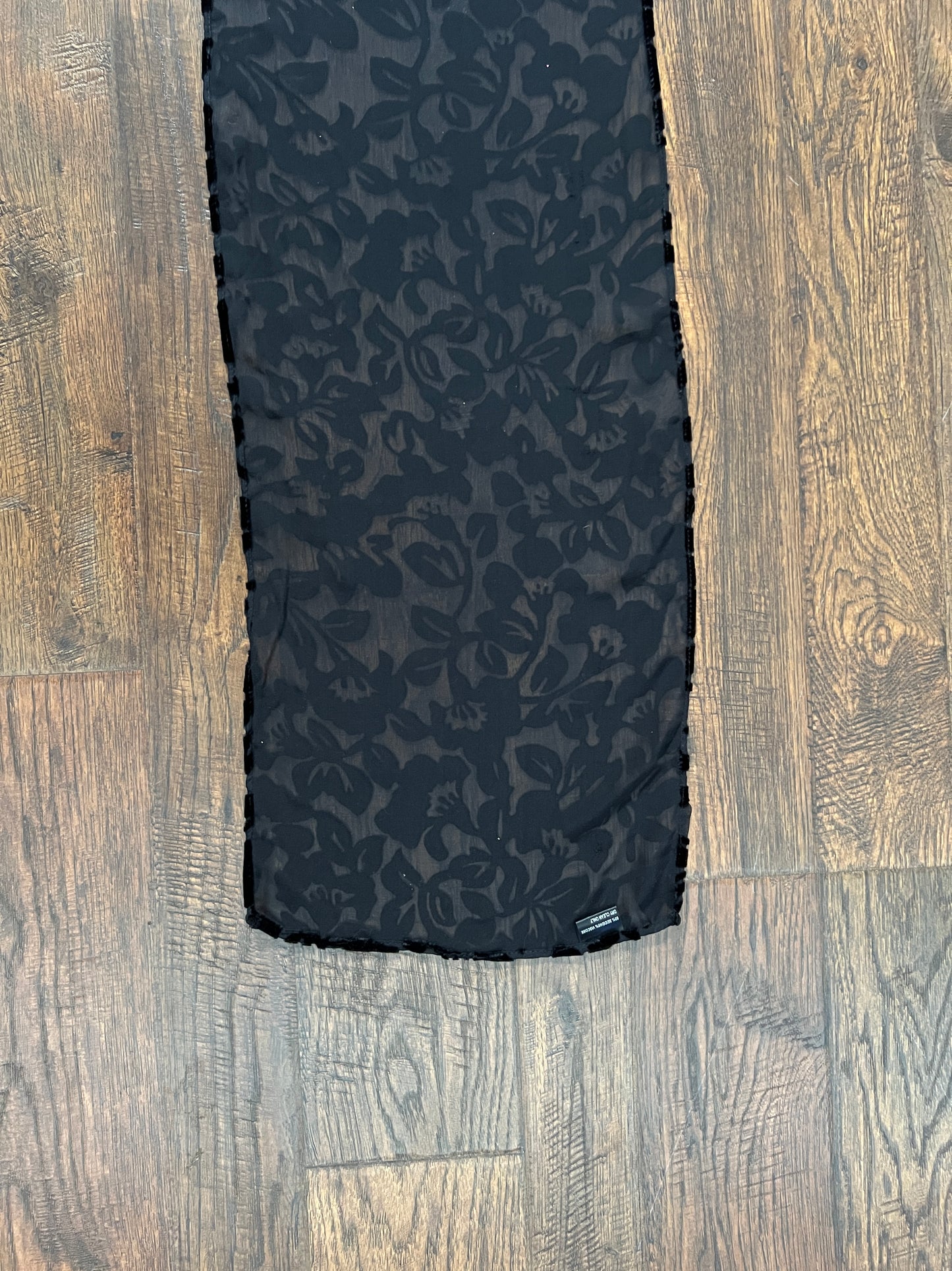 Vintage Burnout Velvet Oblong Scarf - Black Semi Sheer Floral Wrap