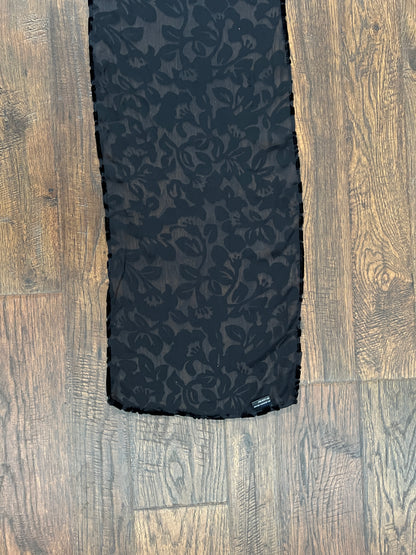 Vintage Burnout Velvet Oblong Scarf - Black Semi Sheer Floral Wrap