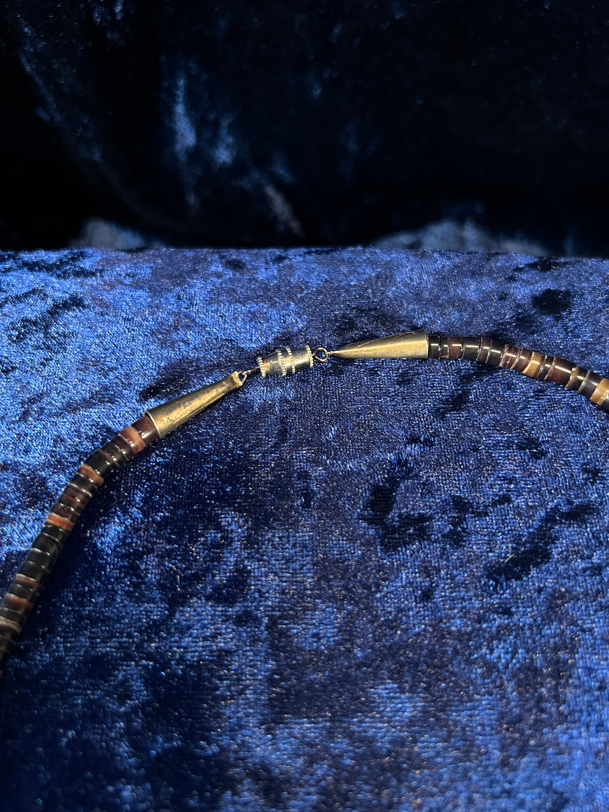 Vintage Zuni Heishi Fetish Necklace - Shell and Mother of Pearl Birds Sterling Silver Clasp