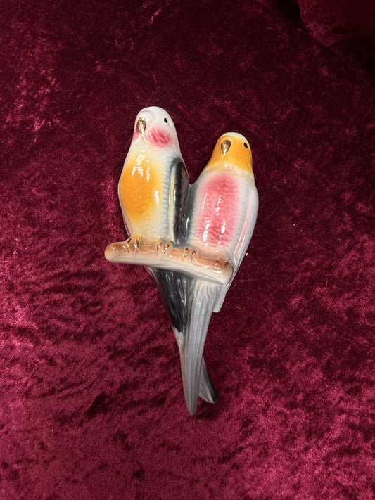 Vintage Home Decor - Ceramic Wall Pocket - Double Parakeet Budgie - Royal Copley 1950s