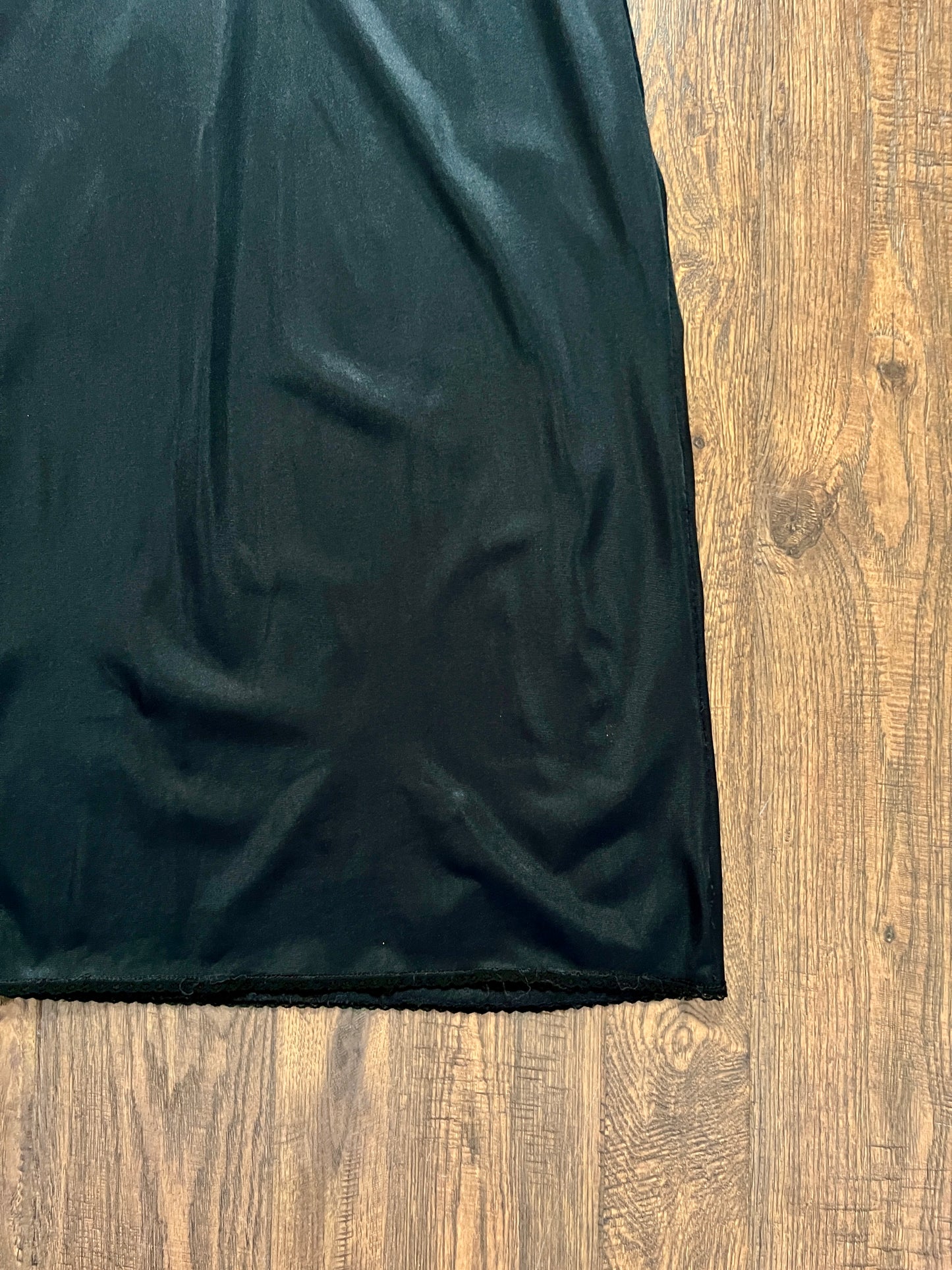 Vintage Nylon Spaghetti Strap Slip Dress - Black with Scalloped Embroidery - Mistra