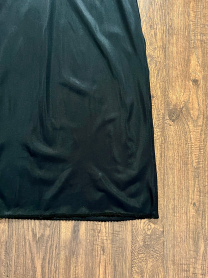 Vintage Nylon Spaghetti Strap Slip Dress - Black with Scalloped Embroidery - Mistra