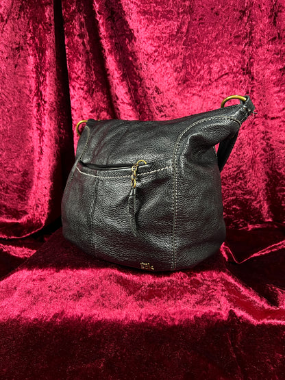 Vintage Leather Hobo Shoulder Bag - Black Pebbled Everyday Slouch Purse - The Sak