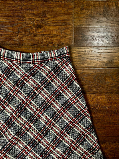 Vintage Wool Blend Plaid Skirt - Trousers Up Patch Pocket A-Line - Size Medium