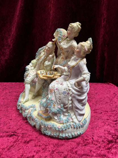 Vintage Porcelain Figurine - Antique Dresden Style Chess Game German Saxe Group