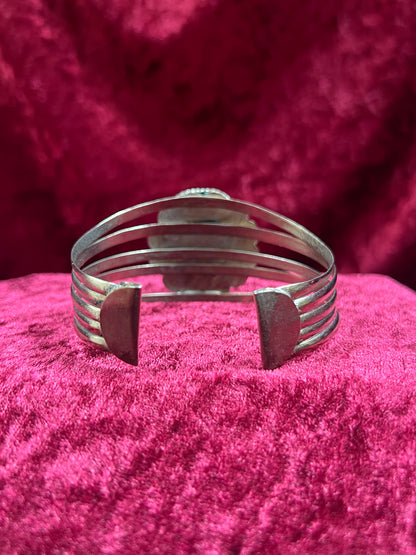 Vintage Jewelry - Chunky Cuff Bracelet - Egyptian Revival Blue Scarab