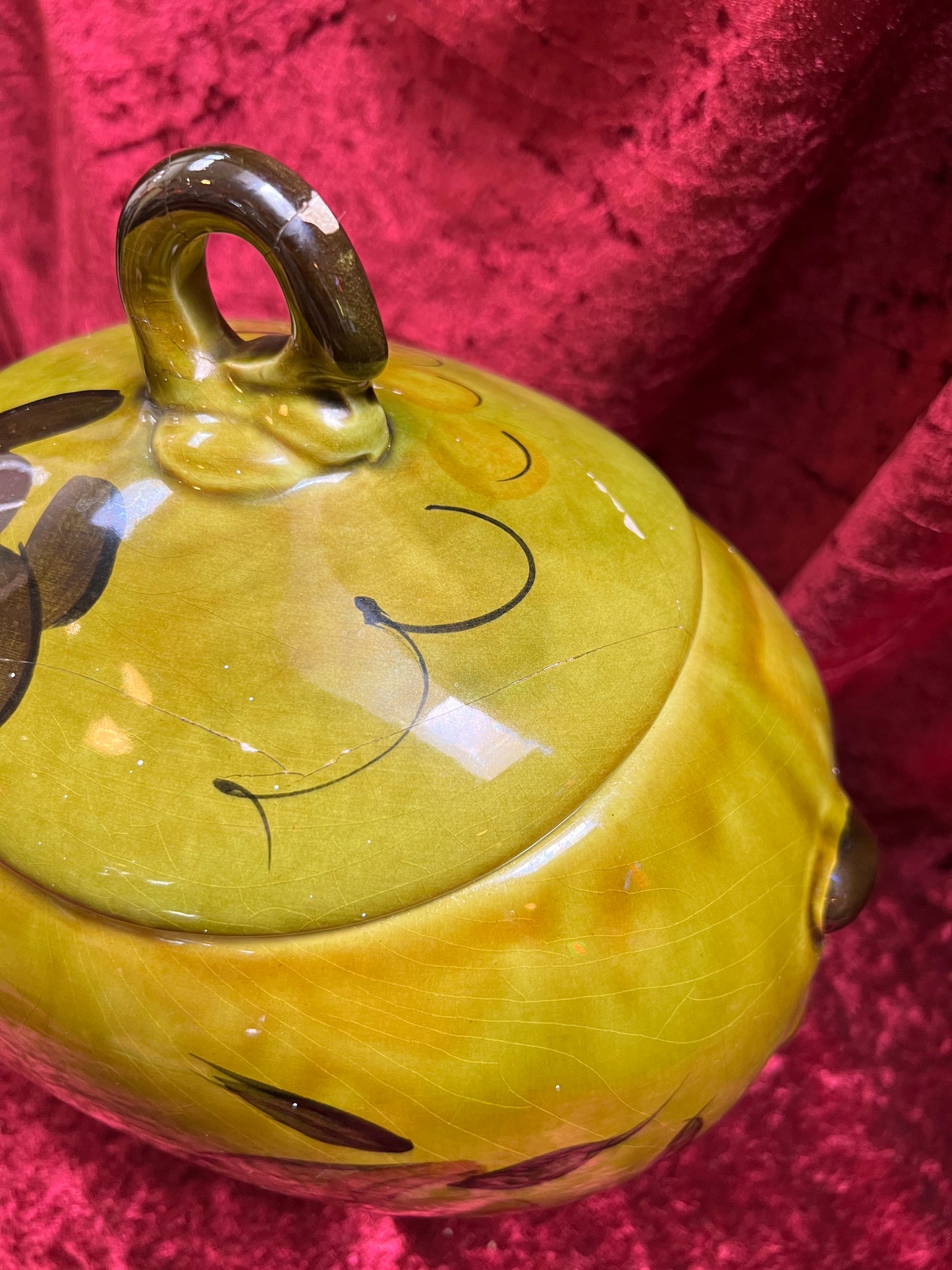 Vintage Kitchen - Ceramic Cookie Jar - Green Grinning Piggy - Los Angeles Pottery