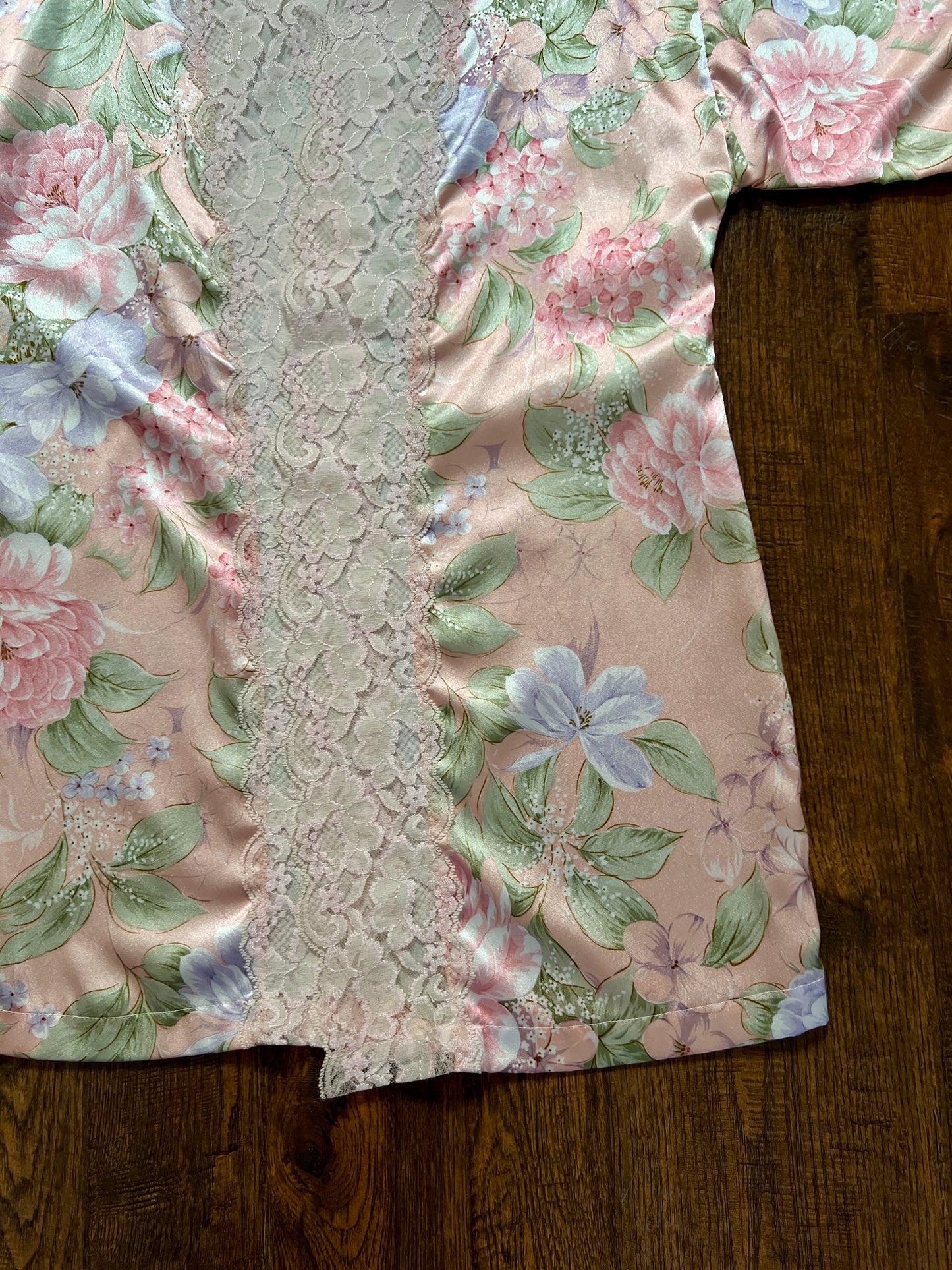 Vintage Silky Nightgown and Robe Lingerie Set - Pink Floral Print Peignoir Ensemble - Val Mode