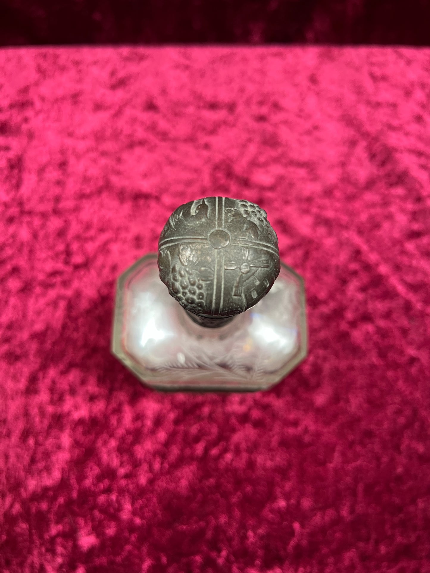 Vintage Barware - Antique 18th Century Etched Glass Decanter - Silver Repousse - German