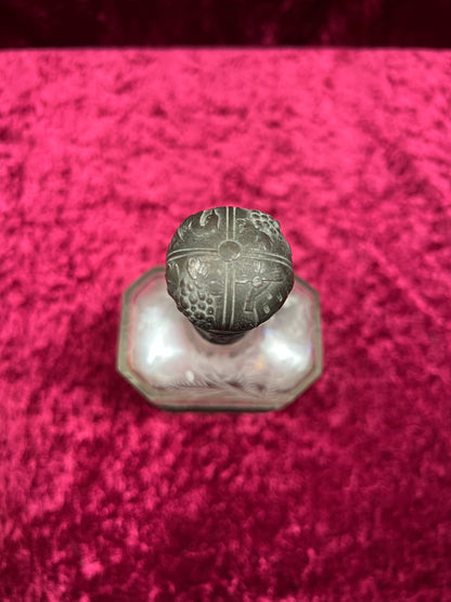 Vintage Barware - Antique 18th Century Etched Glass Decanter - Silver Repousse - German