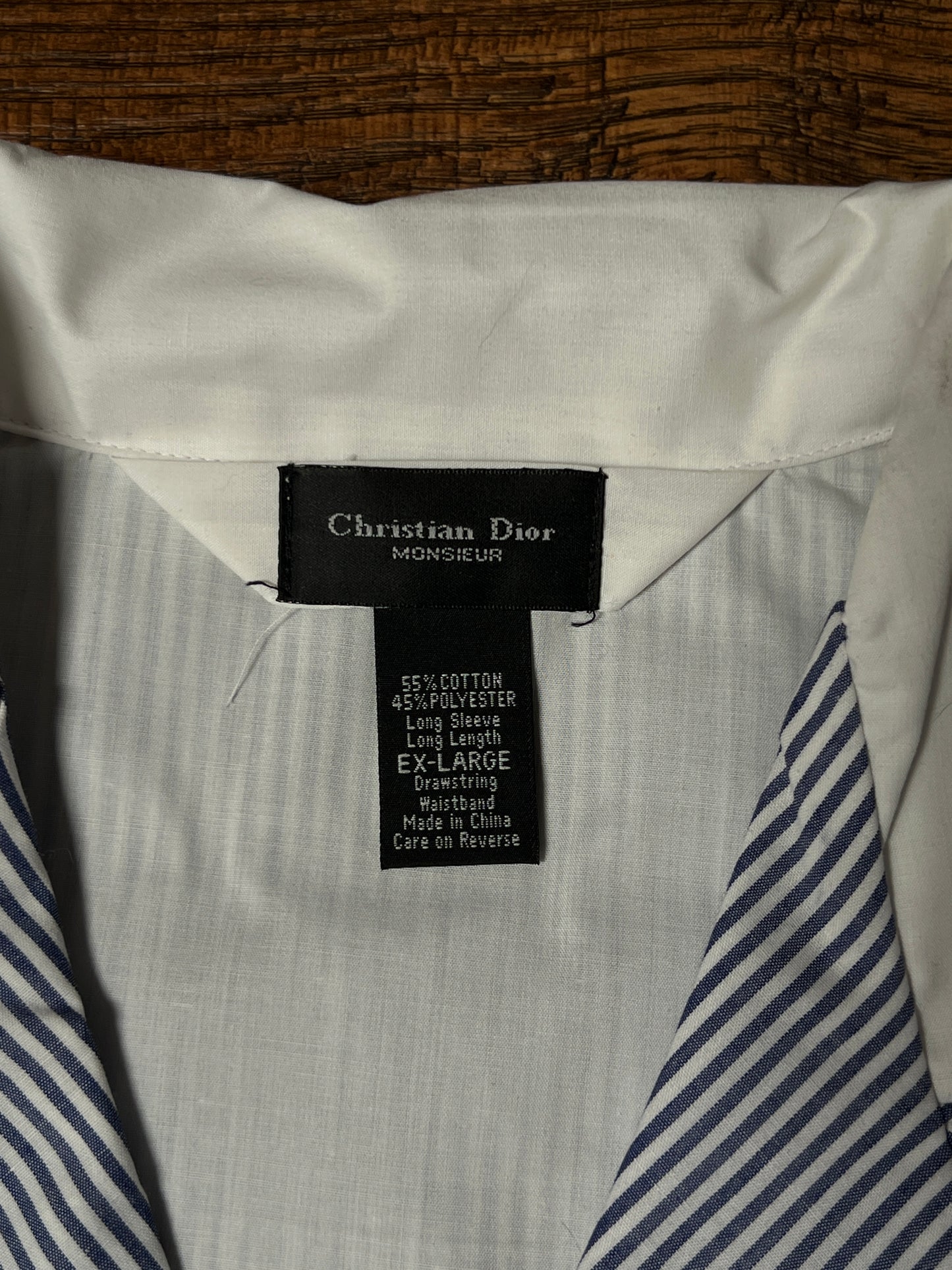Vintage Christian Dior Monsieur Cotton Blend Pajama Shirt - Blue Pinstripe Top - X-Large