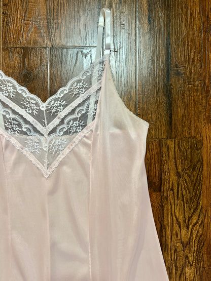 Vintage Silky Dress Slip with  Sheer Lace Yoke - Blush Pink - Body Lites