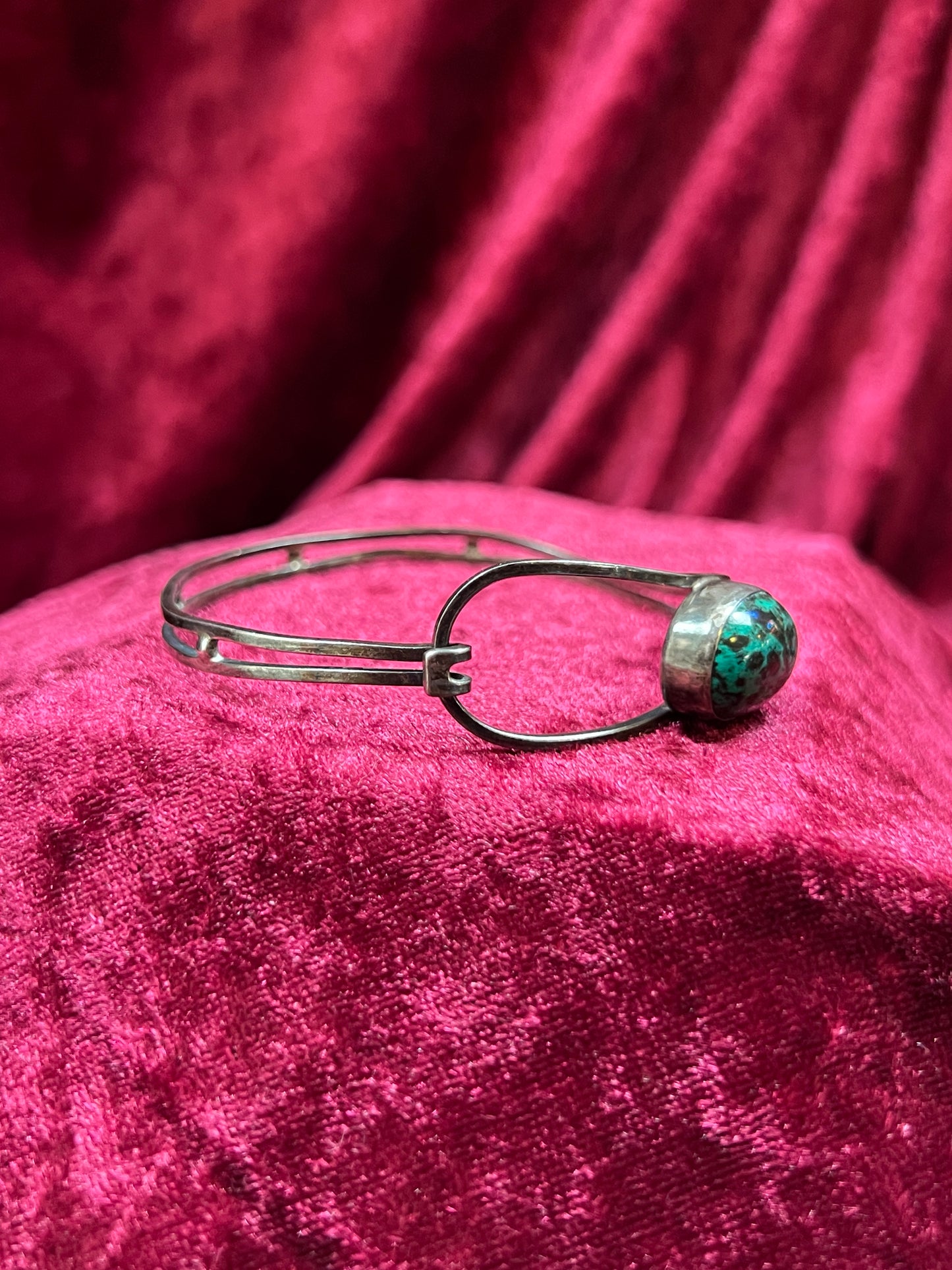 Vintage Jewelry - Cuff Bracelet - Silver - Jasper Center Stone