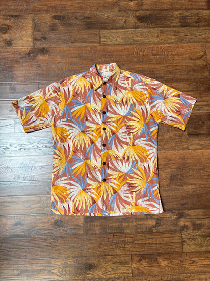 Vintage Clothing - Short Sleeve Hawaiian Shirt - Fan Leaf Palm Print - Hilo Hattie Hawaii - Medium