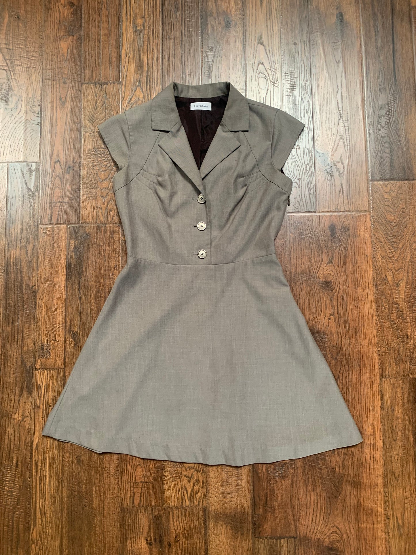 Clothing - Mini Half Button Dress - A-Line - Slate Grey - Calvin Klein - Small