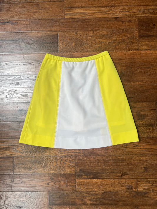 Vintage Clothing - A-Line Above Knee Mod Skirt - Yellow and White - Medium - Haymaker