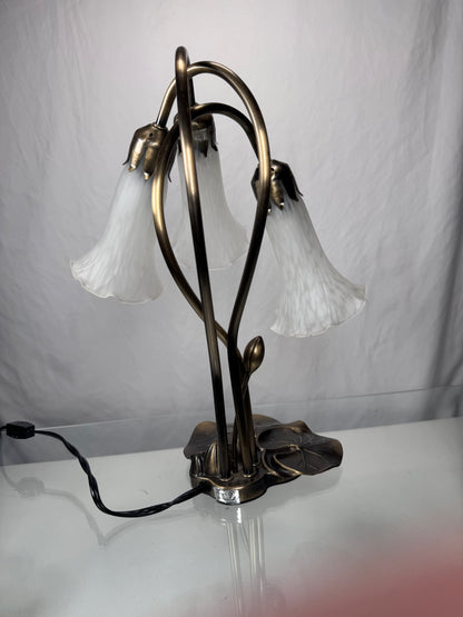 Vintage Lighting - Brass Gooseneck Lamp - Triple Headed Lily Pad - Made In China