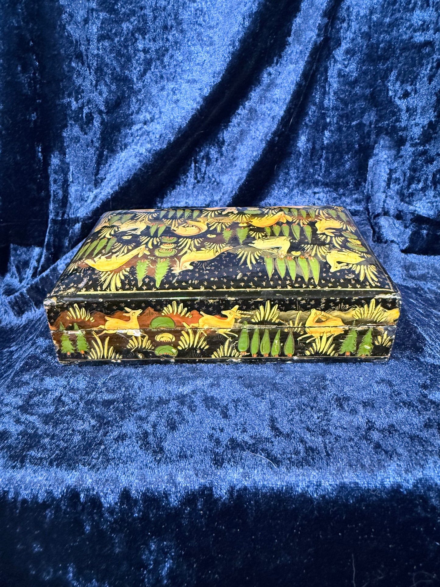 Vintage Papier-Mâché Trinket Box - Hand-Painted Kashmiri Woodland Animals