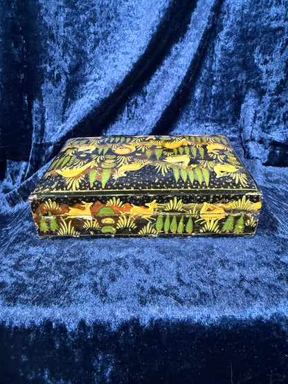 Vintage Papier-Mâché Trinket Box - Hand-Painted Kashmiri Woodland Animals