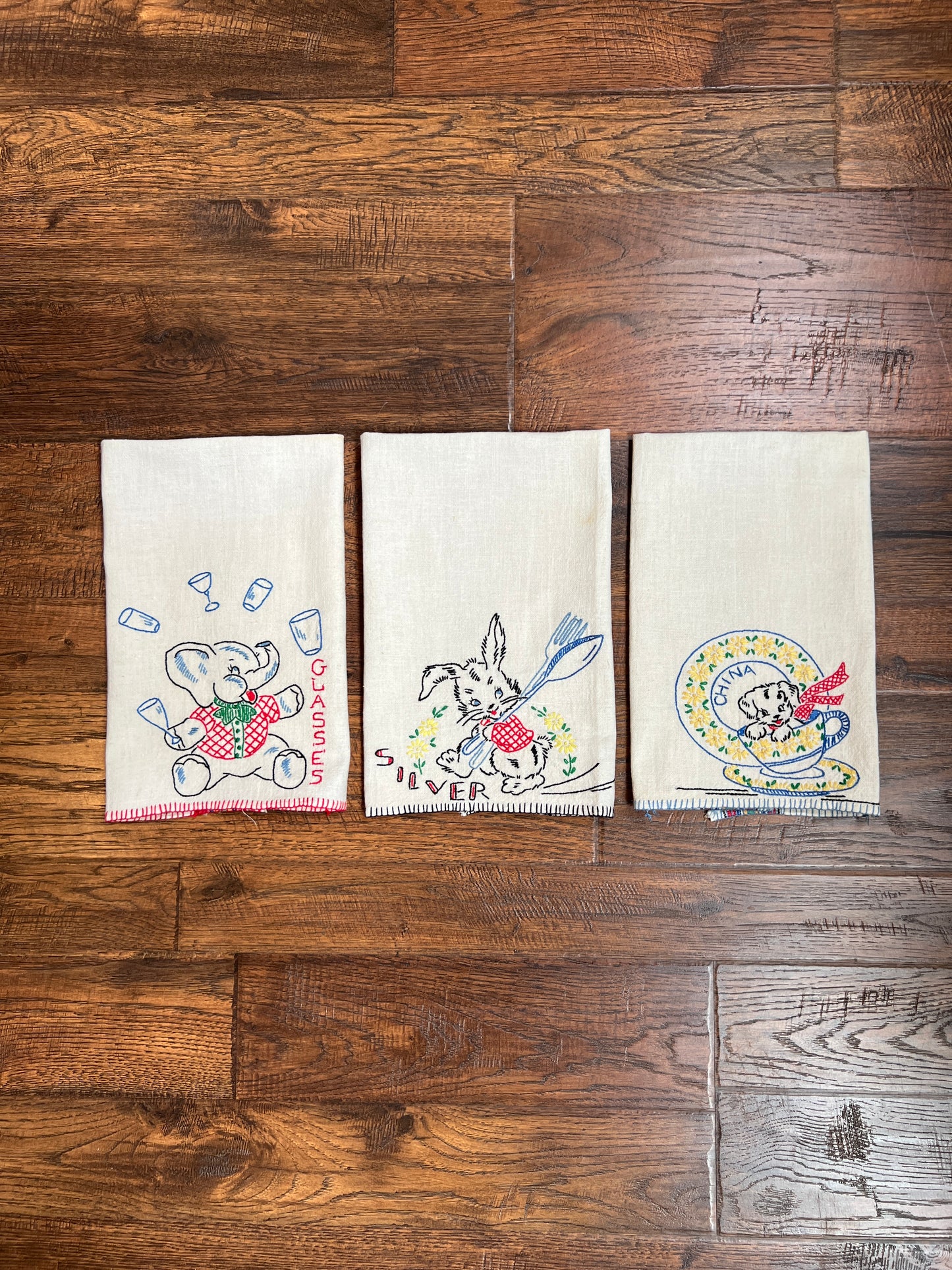 Vintage Linens - Embroidered Napkin Set - China, Silver, and Glasses
