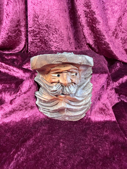 Vintage Carved Wood Taper Candle Holder – Bearded Woodsman Folk Art