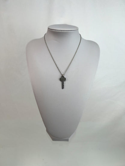 Vintage Jewelry - Pendant Necklace - Silver Tone Rope Chain - Old Nat'l Cash Register Co. Key #6
