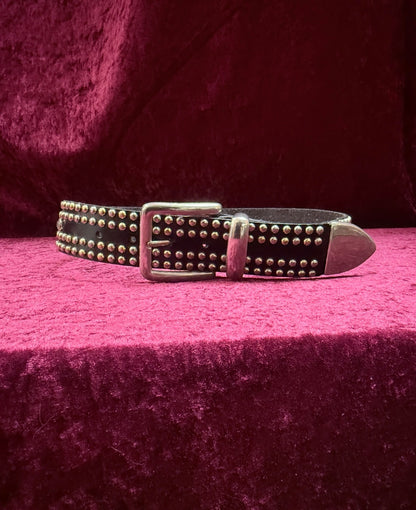 Vintage 1990s Donna Katz Bonded Leather Belt - Black with Silver & Gold Studs
