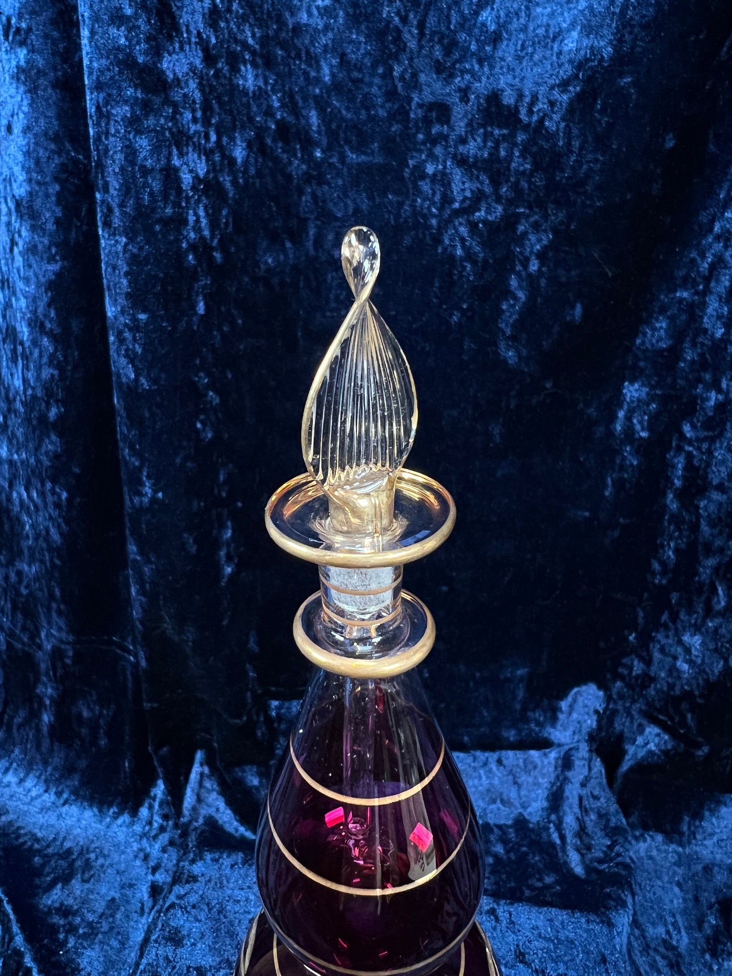 Vintage Ruby Red and Gold Glass Perfume Bottle - Egyptian Decanter with Stopper
