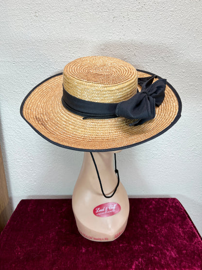 Vintage Accessories - Straw Sun Hat - Black Bow - Medium