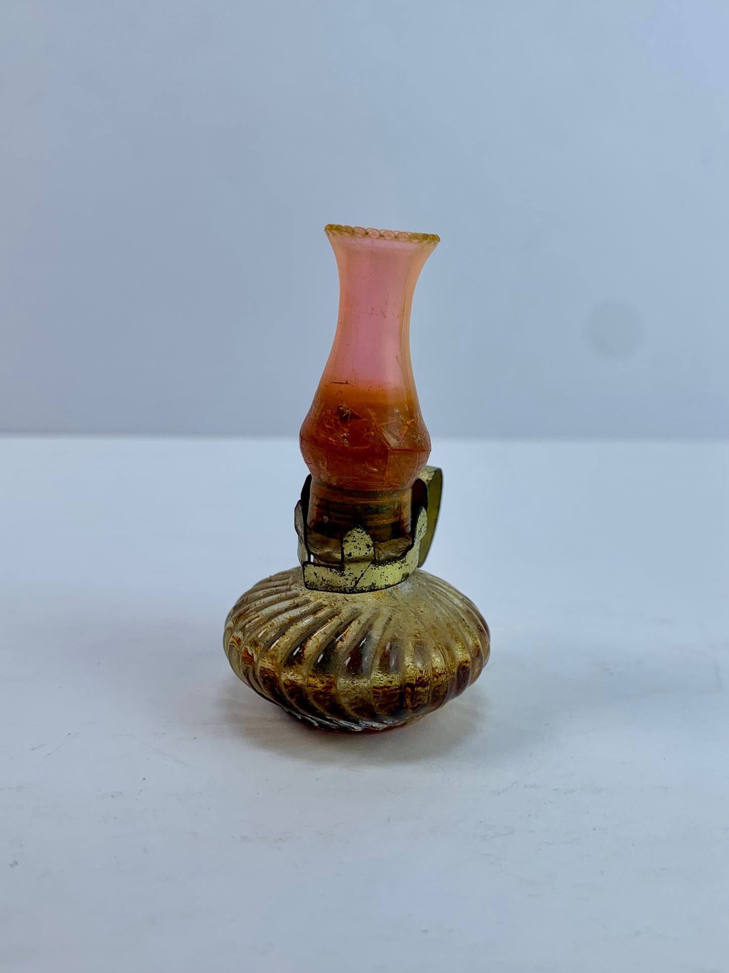 Vintage Perfume Bottle - Miniature Oil Lamp - Amber Glass - 2 1/2"