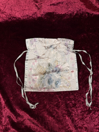 Vintage Satin Floral Drawstring Pouch – Pastel Jacquard Lingerie Bag