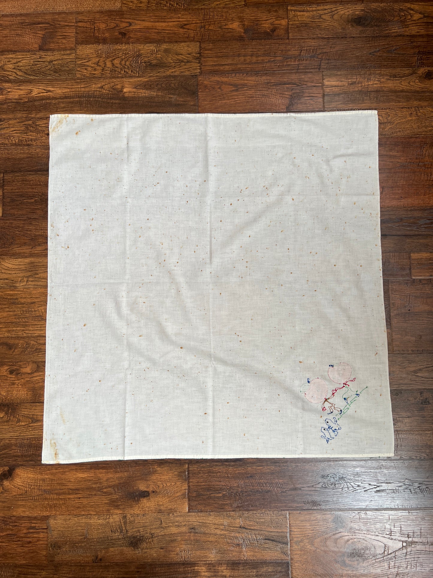 Vintage Linens - Square Tablecloth - Anthropomorphic Apple People - 36” X 35”