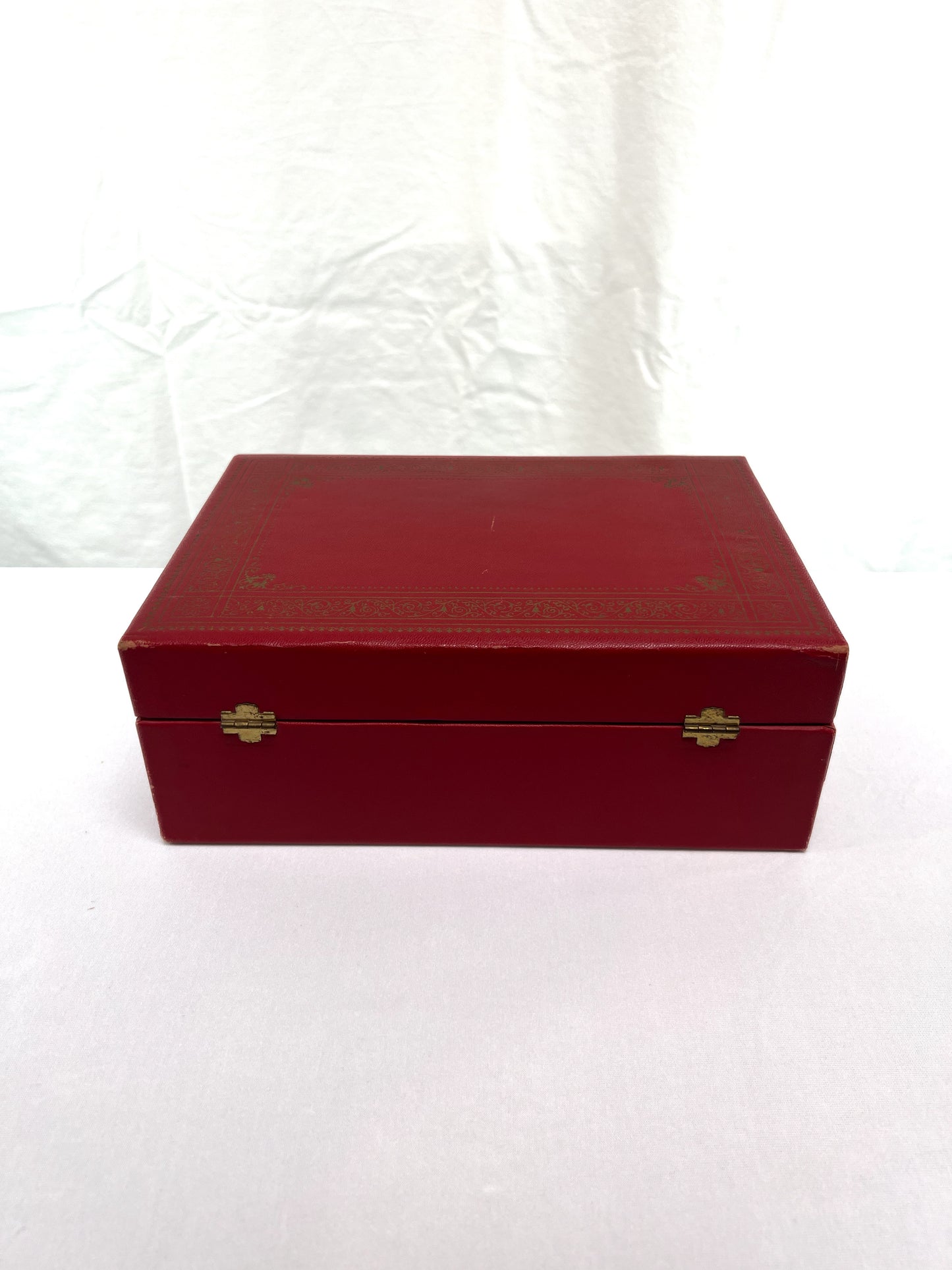 Vintage Jewelry Box - Red with Gold Filigree - Gold Fleur-de-Lis Lining