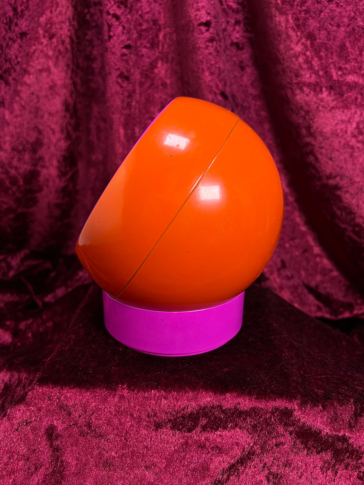 Vintage Plastic Ball Vanity Mirror - Mod Space Age Orange Pink Swivel - Japan