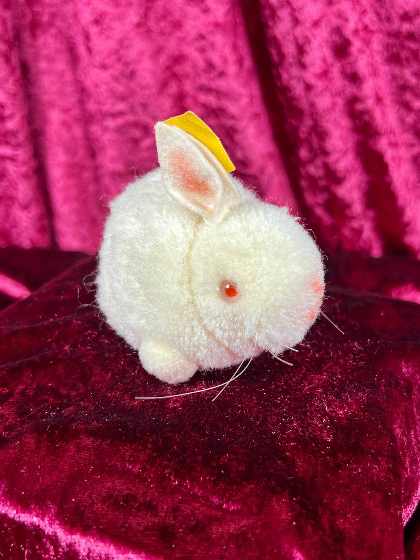 Vintage Collectibles - Miniature Stuffed Toy - White Pom Pom Bunny Rabbit - 25061 - Steiff - Germany