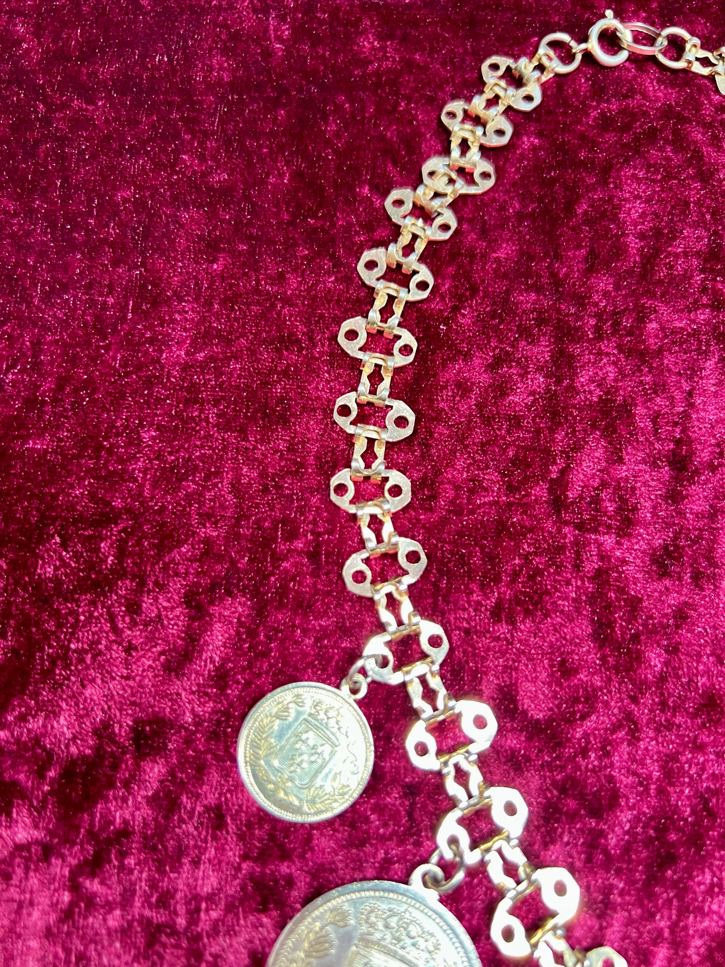 Vintage Jewelry - Reversible Necklace - Gold Tone Republique Francaise Coins - 17.5"