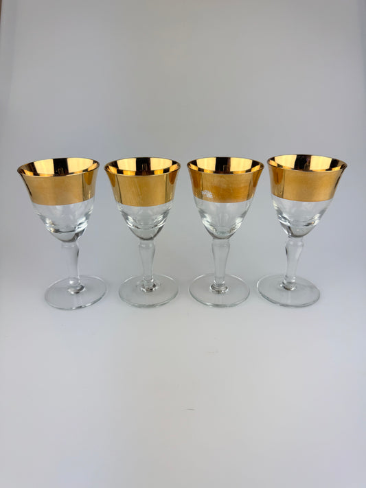 Vintage Avitra Gold Rimmed Cordial Liqueur Glasses - Set of 4