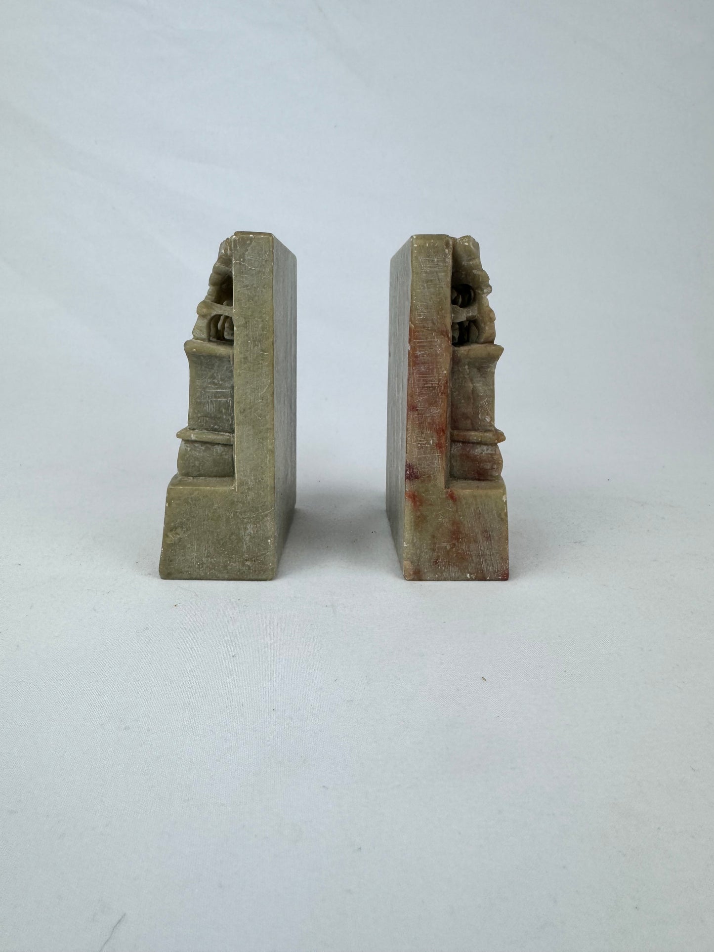 Vintage Hand Carved Soapstone Asian Crysanthemum Bookends