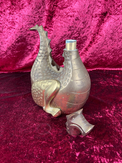 Vintage Brass Decor - Heavy Wood Stove Humidifier - Aged Brass Dragon - 1982 Gates General Corporation